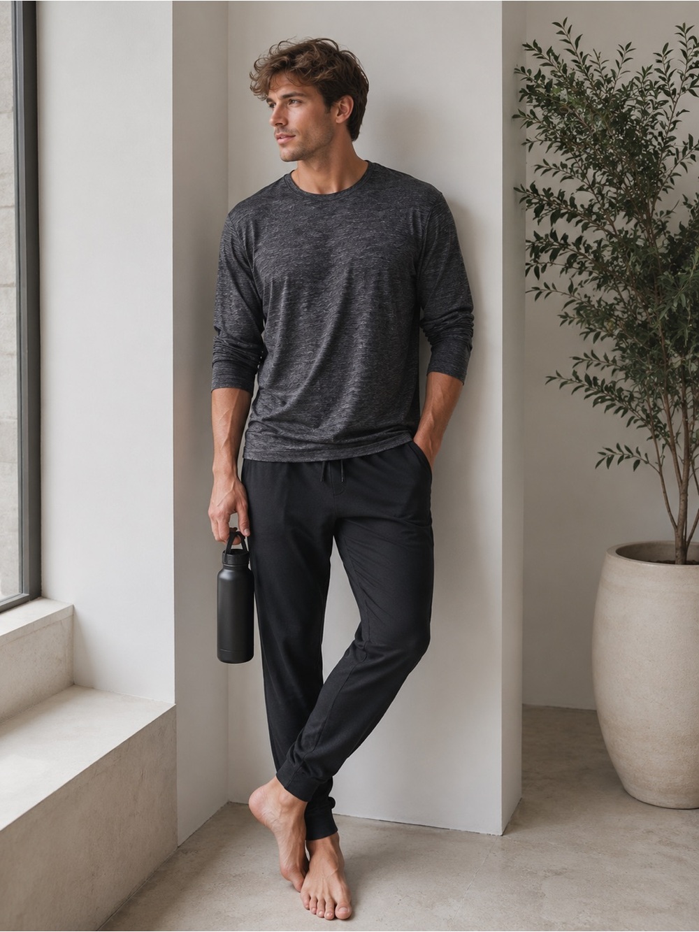 Outdoor Voices CloudKnit All Day Long Sleeve Heathered Gray Performance Shirt